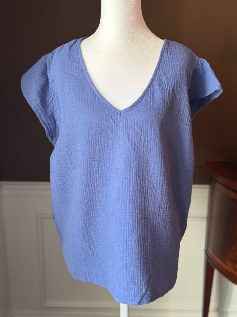 Three Dots Women’s Double Gauze Top in Periwinkle Size XL NWT